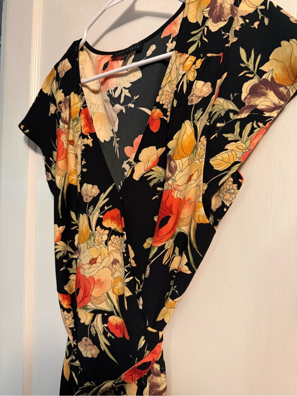 Floral Fit & Flare Midi Dress - Black with Red & Yellow Bloom